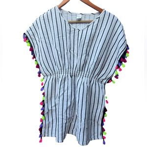 Arizona Coverup White with Black Stripes and Colorful Tassels Size XL 18 1/2
